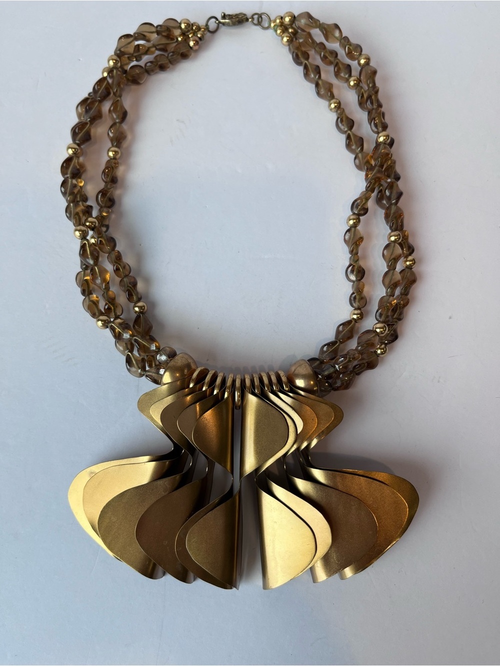 Vintage Brutalist Gold Tone Chunky Metal Statement Necklace